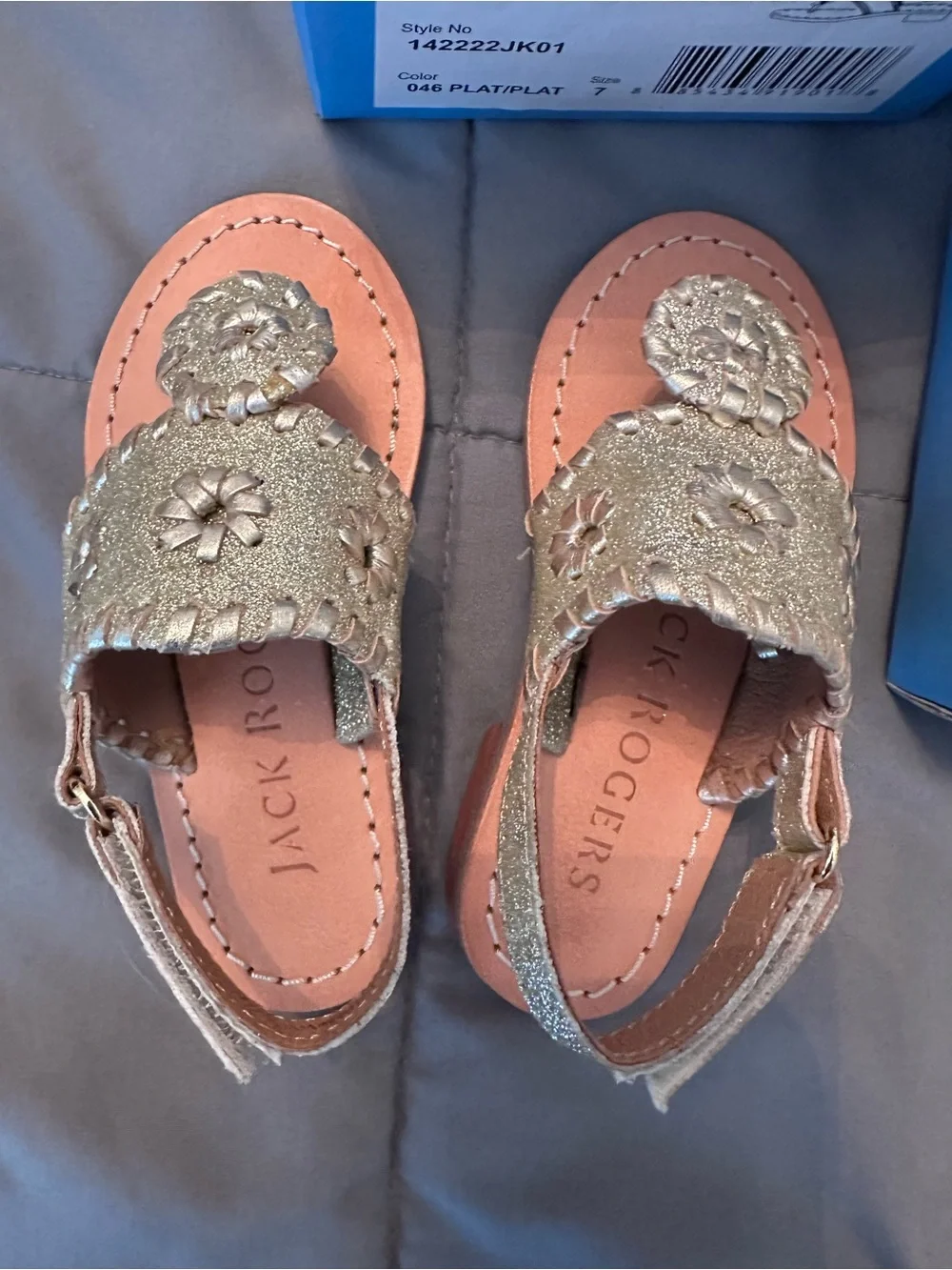 Jack Rogers Kids Metallic Gold Floral Slide Sandals w/Velcro Slingback Like New